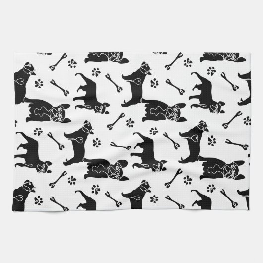 Keuken voor zwarte en witte bulldogs theedoek (Horizontaal)