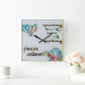 Keuken wandklok, vierkant, lepel leidt naar vork vierkante klok (Huis)