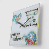 Keuken wandklok, vierkant, lepel leidt naar vork vierkante klok (Hoek)