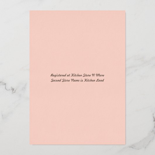 Keukenartikelen Bruiloft Rose Goud Folie Uitnodiging (Achterkant)