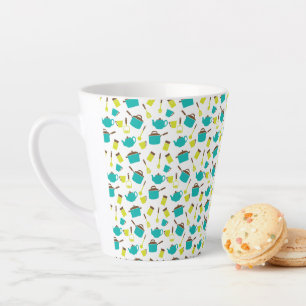 Keukenbenodigdheden, kookgerei, bestek, keukenarti latte mok