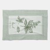 Keukendoek met basilicumkruid - groene ginghamrand theedoek (Horizontaal)
