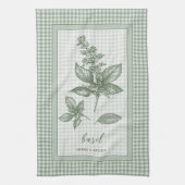 Keukendoek met basilicumkruid - groene ginghamrand theedoek (Verticaal)