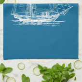 Keukendoek Schip voor de blauwe zeilboot Theedoek (Gevouwen)