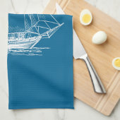 Keukendoek Schip voor de blauwe zeilboot Theedoek (Quarter Fold)