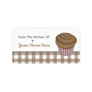 Keukenetiket - Chocolate Cupcake en Gingham Etiket
