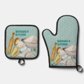 Keukengereedschap Bakbenodigdheden Blauwe stippen Ovenwant & Pannenlap Set (Voorkant)