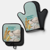 Keukengereedschap Bakbenodigdheden Blauwe stippen Ovenwant & Pannenlap Set (Voorkant / Achterkant)