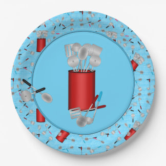 Keukengereedschap, Borden met blauw papier Papieren Bordje