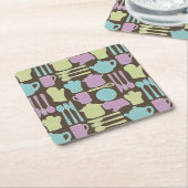 Keukengereedschap Patroon 2 Vierkante Kartonnen Onderzetter (Schuin)