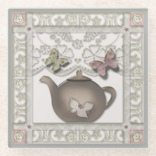 Keukenglazen theepot-beige kleuren glazen onderzetter