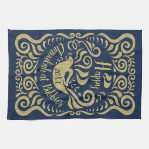 Keukenhanddoek "Happy Chanukah Blackboard Dove"