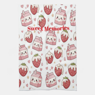Keukenhanddoek met aardbeien en melk