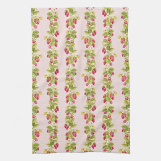Keukenhanddoek met aardbeienstrepen - Lichtroze