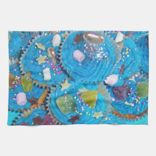 Keukenhanddoek met blauwe cupcakes