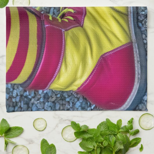 Keukenhanddoek met rode en gele clown (Gevouwen)