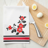 Keukenhanddoek met rood papavervormig ontwerp (Quarter Fold)