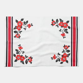 Keukenhanddoek met rood papavervormig ontwerp