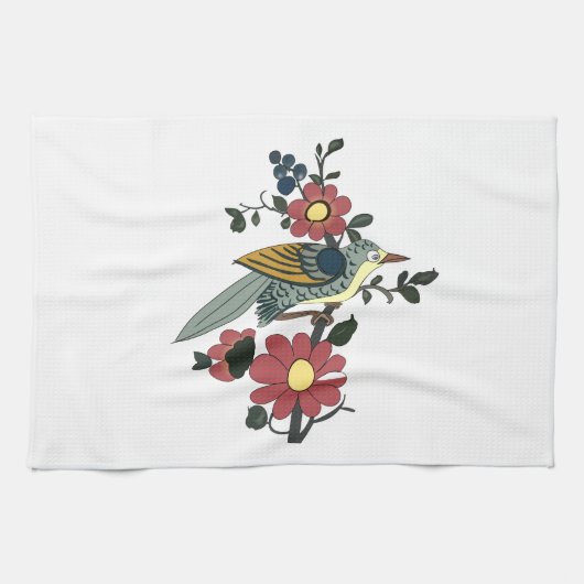 Keukenhanddoek met vogel en bloemkool (Horizontaal)