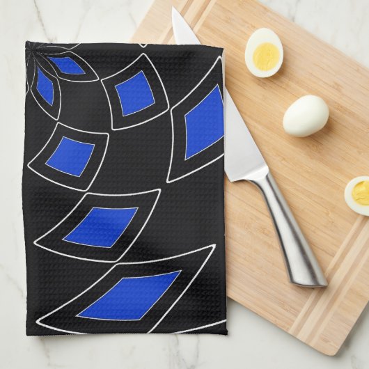 Keukenhanddoek met zwart en blauw Abstract Ontwerp (Quarter Fold)