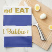 Keukenhanddoek Pascha/Blauw, "EET BIJ... " (Quarter Fold)