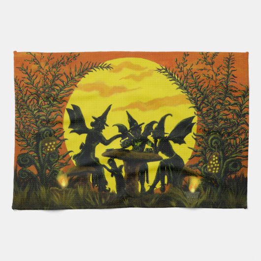 Keukenhanddoek van de heksenfee van Halloween (Horizontaal)