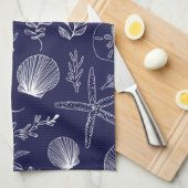 keukenhanddoek van Navy Blue Ocean Elements (Quarter Fold)