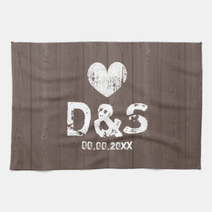 keukenhanddoek voor -bruine-houten monogram