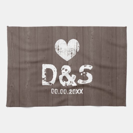 keukenhanddoek voor -bruine-houten monogram (Horizontaal)