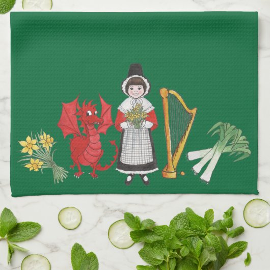 Keukenhanddoek: Welsh, Daffodils, Dragon Leeks Har Theedoek (Gevouwen)