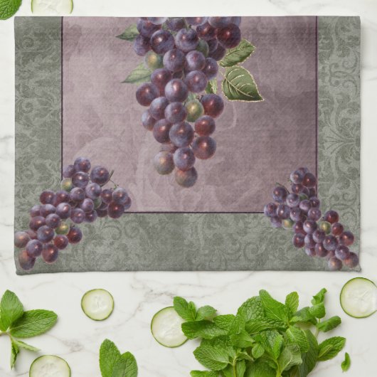 Keukenhanddoekdruiven met Floral Backdrop Theedoek (Gevouwen)