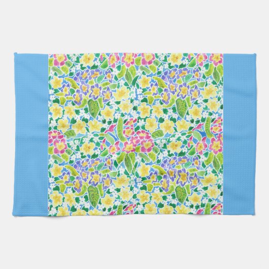  keukenhanddoeken, lenteprimroses, Sky Blue Theedoek (Horizontaal)