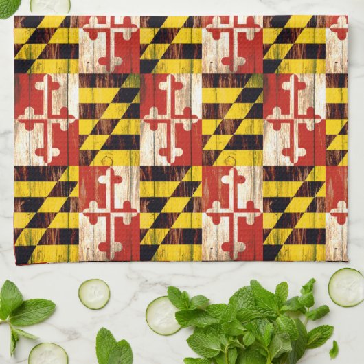 Keukenhanddoeken van de vlag van hout van Maryland (Gevouwen)