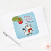 Keukenkat in een rode kerstbak vierkante sticker (Envelop)