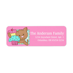 Keukenkat met cupcake Adresetiketten d3 Etiket