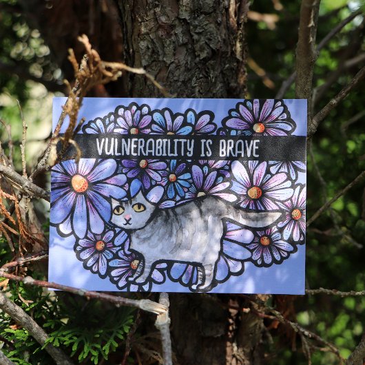 Keukenkat Paarse Daisies Gray Cat Gray Cats Briefkaart