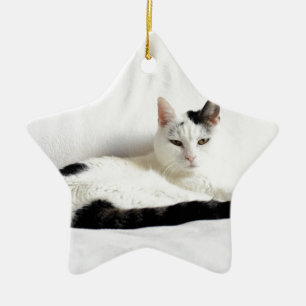 Keukenkat, witte en zwarte kat, ontluchting keramisch ornament