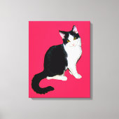 Keukenkat, zwart en wit, warm roze canvas afdruk (Voorkant)