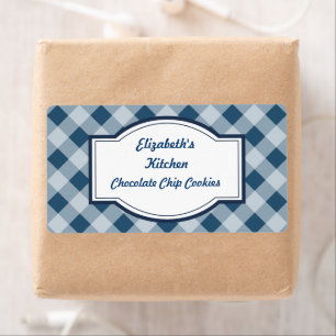 Keukenlabels met marineblauw geruit motief etiket