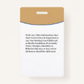 Keukenmeisje ID-identificatie Noodkaart Badge (Achterkant)