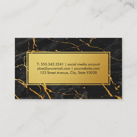 Keukenmes | Zwarte Marmer | Goud Metaal Visitekaartje (Achterkant)