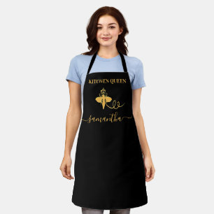 Keukennaam zwarte gouden koningin schort