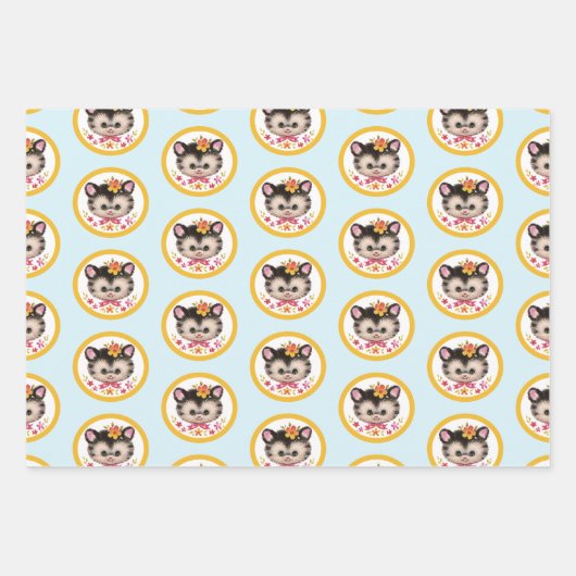 Keukenpapierplatte set met retro Kitten Inpakpapier Vel (Voorkant)