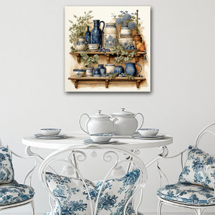  Keukenplank Blauw Wit Canister Kruiken Jar Poster