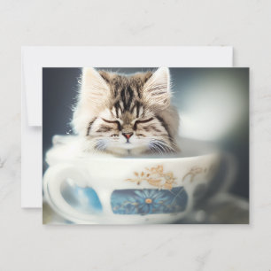 Keukenslaapjes in een theepot - Kat-Briefkaart Briefkaart