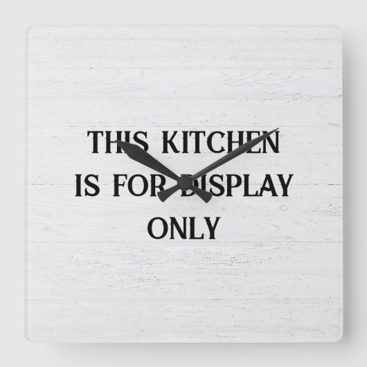 Keukentekst op gewitwasd hout vierkante klok (Voorkant)