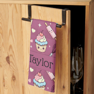 Keukentheedoek Kawaii Roze Paarse Cupcake Theedoek