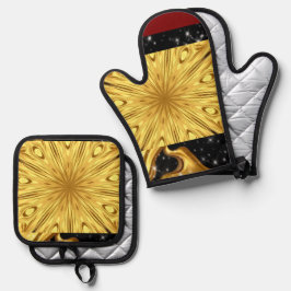 Keukenveiligheid Luxe: Gilded Zenith Opulent Swirl Ovenwant & Pannenlap Set