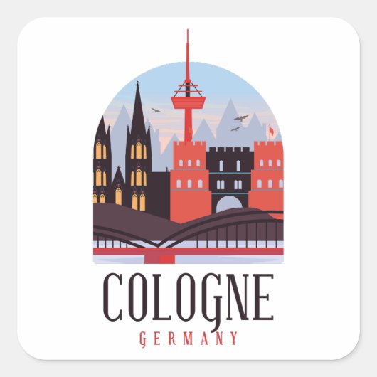 Keulen Duitsland  Cityscape Vierkante Sticker (Voorkant)