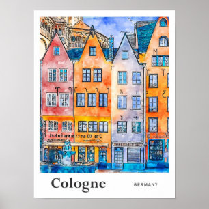 Keulen Duitsland Reizen Waterverf Hand getekend Poster